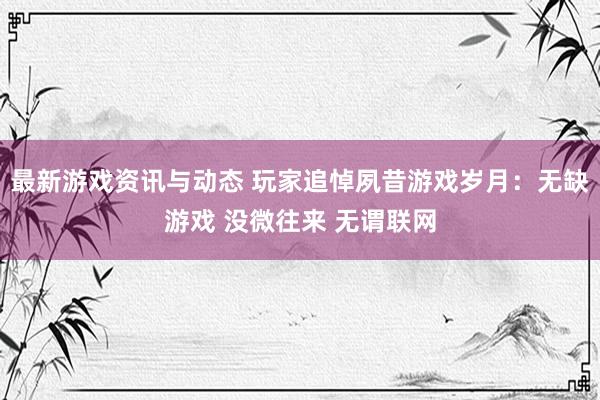 最新游戏资讯与动态 玩家追悼夙昔游戏岁月：无缺游戏 没微往来 无谓联网