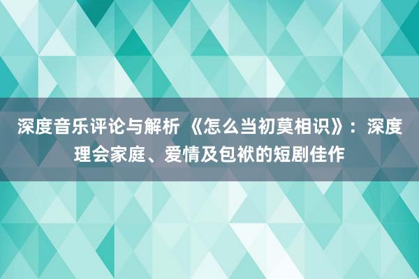 深度音乐评论与解析 《怎么当初莫相识》：深度理会家庭、爱情及包袱的短剧佳作