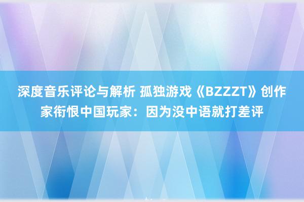 深度音乐评论与解析 孤独游戏《BZZZT》创作家衔恨中国玩家：因为没中语就打差评