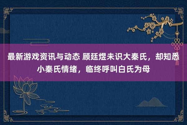 最新游戏资讯与动态 顾廷煜未识大秦氏，却知悉小秦氏情绪，临终呼叫白氏为母