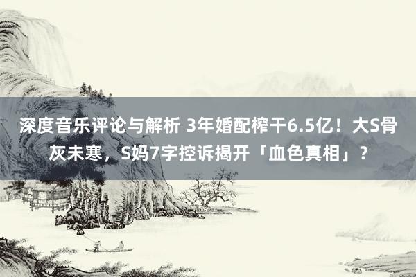 深度音乐评论与解析 3年婚配榨干6.5亿！大S骨灰未寒，S妈7字控诉揭开「血色真相」？